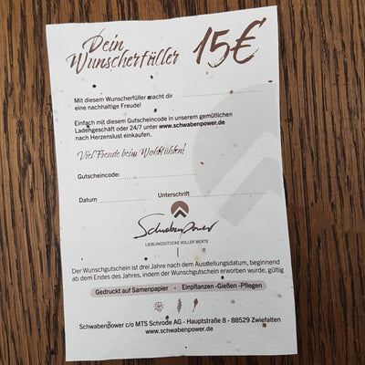 SCHWABENPOWER GUTSCHEINKARTE - exklusiv auf Samenpapier