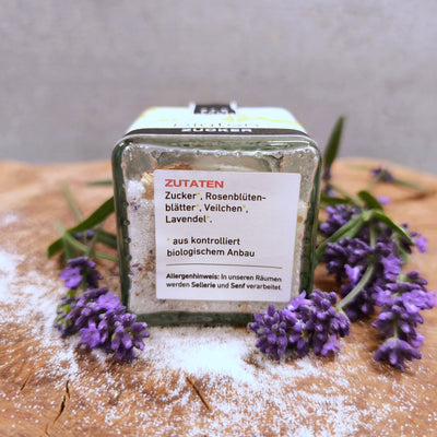 Zucker mit feinen Blüten, 60g im Glas, biologische Zutaten