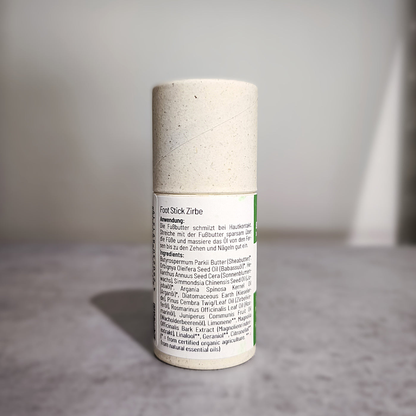 natürliche Fußbutter, Foot Stick, 47g Stift, Duft Zirbe, reichhalte Inhaltsstoffe