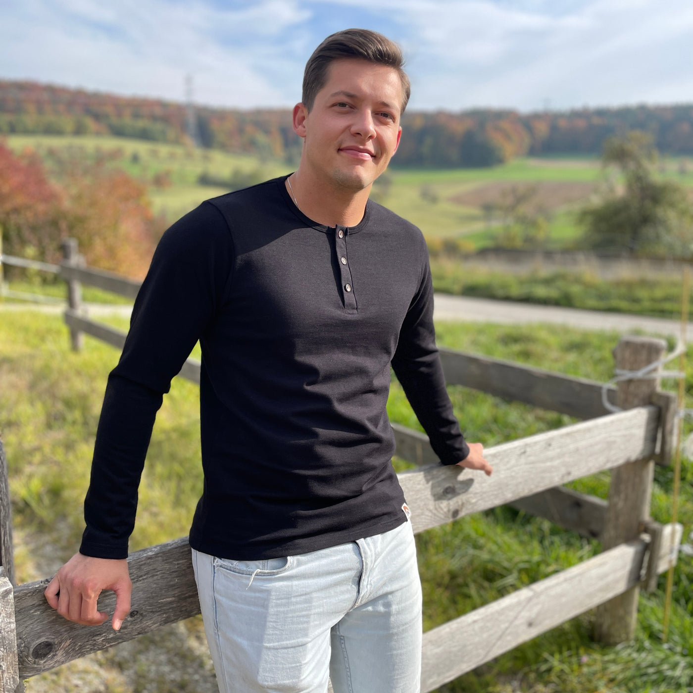 Langarmshirt, Knopf, Schwabenpower