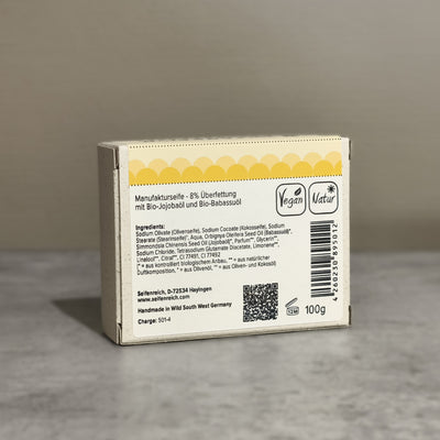 Naturseife Orangenseife, 100g Frischegewicht, im Graskarton, reichhaltige Inhaltsstoffe, hergestellt in Schwaben