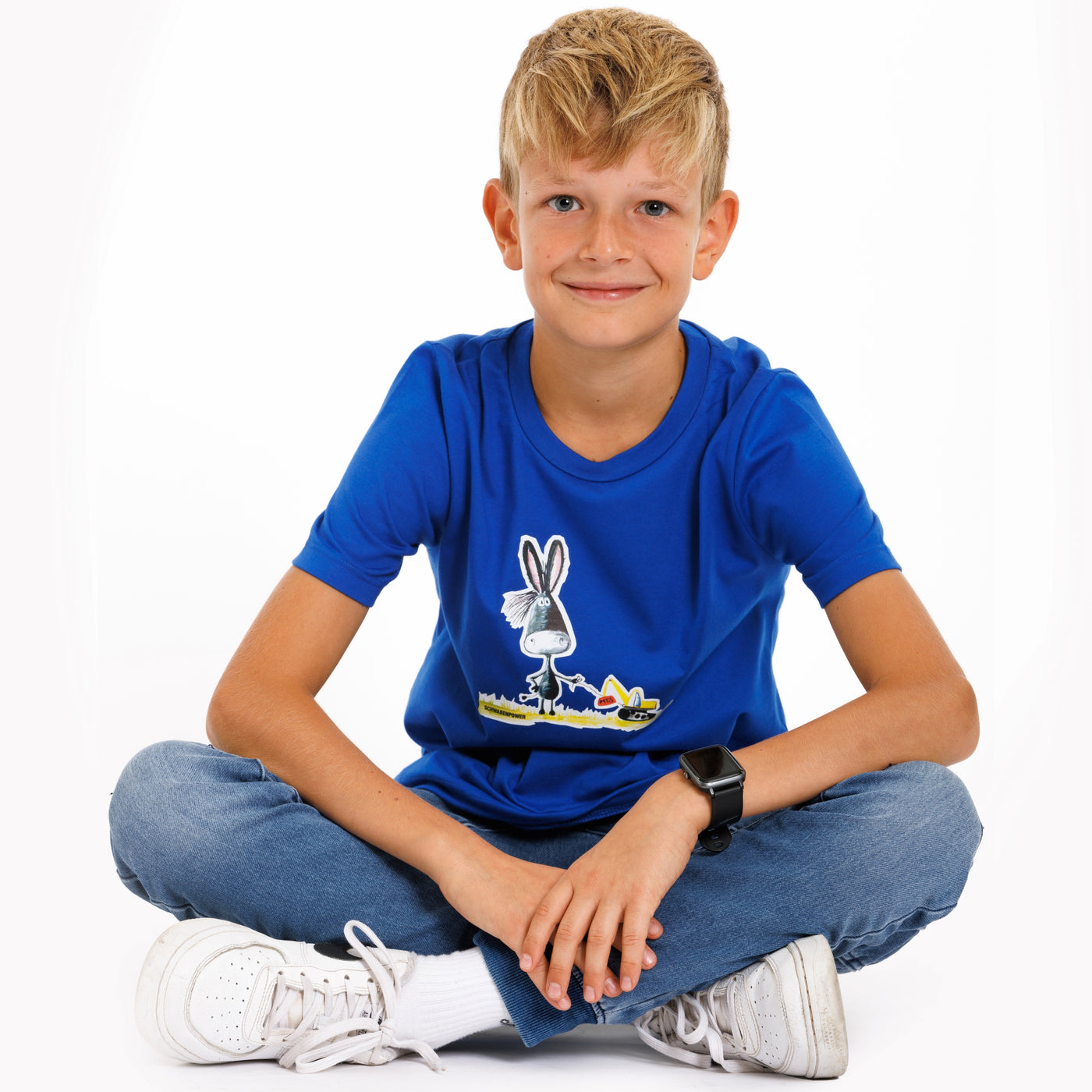 Kinder T-Shirt in royalblau mit Eslechen und Bagger