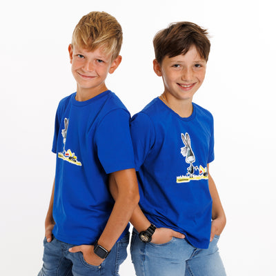 Kinder T-Shirt in royalblau mit Eslechen und Bagger